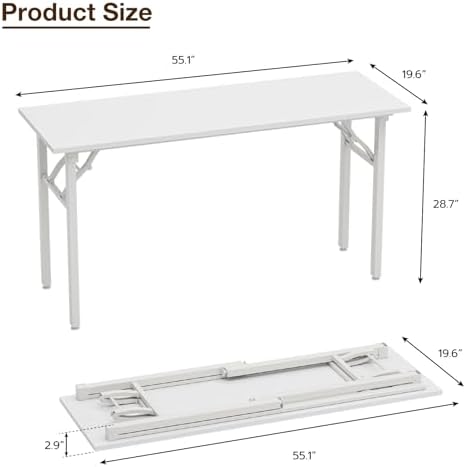 TEMI Long Computer Desk Folding Table - 55.1" Foldable Office Desk, No Assembly, Perfect Writing Table for Bedroom or Apartment, Portable Large Desk or Study Table with Compact Design, White Ash - Image 3