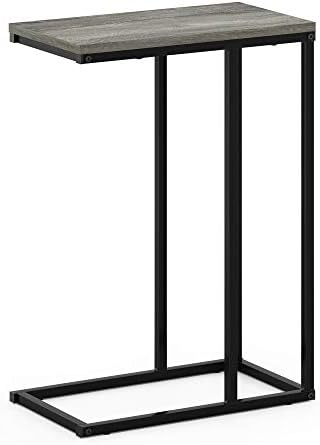 Furinno CAMNUS C-Shape Metal Frame Side Table, French Oak Grey - Image 5