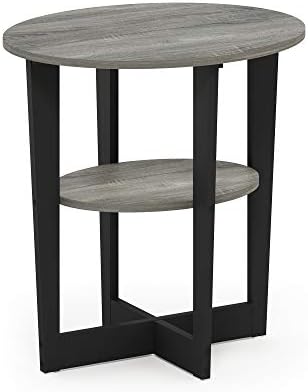 Furinno Jaya 2-Tier Round Modern Side Table, Open Shelf, French Oak - Image 6