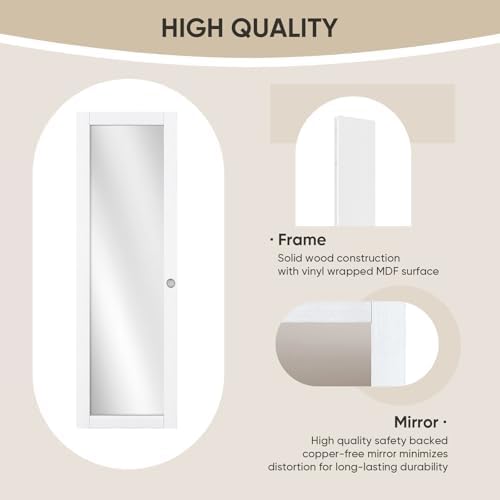 JUBEST 96" x 80" Mirror Closet Door, Preassembled One Side Mirror Door with Hardware Kit & Matching Fascia, Solid Wood Frame with Water-Proof PVC Surface, Easy to Install, White - Image 5