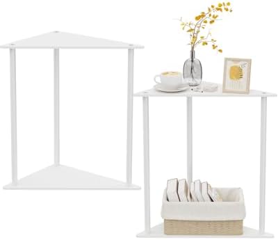 Yawinhe Triangle Metal Side Table,2-Tier Small Corner Table,White,2 Pack by Yawinhe