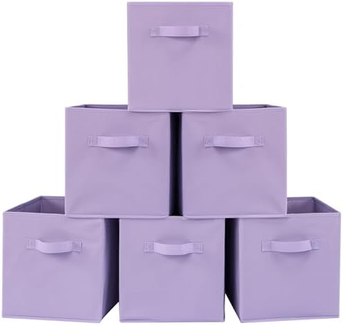 Stero Fabric Storage Bins 6 Pack Fun Colored Durable Storage Cubes with Handles Foldable Cube Baskets for Home, Kids Room, Closet and Toys Organization Purple by Stero