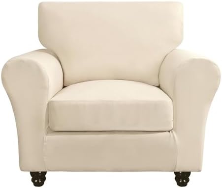 SearchI Stretch Sofa Cover Couch Covers, 2 Piece Armchair Slipcover with Separate Chair Cushion Cover, Washable Furniture Protector for Living Room(Armchair, Beige) by SearchI