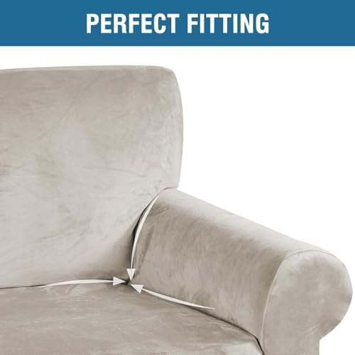 H.VERSAILTEX Stretch Velvet Sofa Covers for 3 Cushion Couch Covers Furniture Protector Soft with Non Slip Elastic Bottom, Crafted from Thick Comfy Rich Velour (Large Sofa 90"-97", Oatmeal) - Image 4