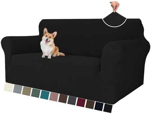 MAXIJIN Loveseat Cover Sofa Covers (55"-69"), 1-Piece Stretch Couch Covers for 2 Cushion Couch Love Seat Slipcover with Elastic Bottom for Kids,Dog (Loveseat, Diamond Pattern Black) by MAXIJIN