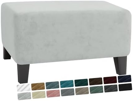 MAXIJIN Velvet Ottoman Cover Rectangular Stretch Square Ottoman Covers Slipcover Rectangle Washable Foot Stool Cover Thick Storage Protector with Elastic Bottom (Ottoman Small, Silver Grey) by MAXIJIN