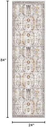 Madane Kitchen Runner Rug 2x7 with Rubber Backing Non Slip, Brown/Gold - Image 2