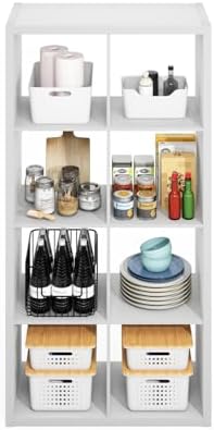Furinno HERMITE Kitchen Island, 8-Cube Coffee Bar, Extra Thick Kitchen Storage, Bakers Rack, for Pantry Organizers and Storage, Kitchen Organization, White - Image 4