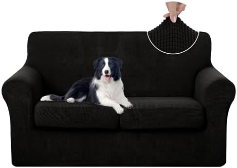 U-NICE HOME 3 Pieces Stretch Loveseat Couch Cover, Black by U-NICEHOME