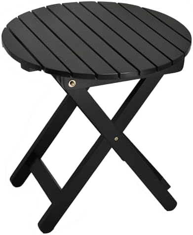 Outdoor Small Table, Round Folding Wooden Patio Side Table Furniture End Table for Adirondack Chair, Balcony, Porch, No Assembly Required, Black by BestforYou