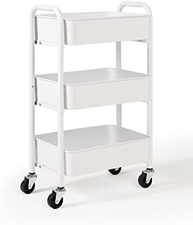 SunnyPoint 3-Tier Delicate Compact Rolling Metal Storage Organizer - Mobile Utility Cart Kitchen/Under Desk Cart with Caster Wheels - WHT (15.35" X 10.24" X 26.8"H) - Image 2