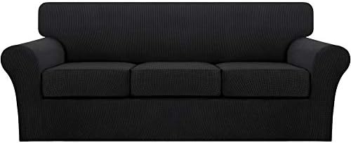 Turquoize 4 Piece Sofa Covers for 3 Cushion Couch Sofa Slipcover Soft Couch Cover for Dogs Washable Furniture Cover with 3 Individual Large Cushion Covers Feature Fabric (Large Sofa, Black) by Turquoize