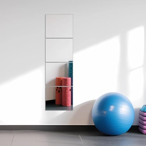 Glass Full Length Mirror Tiles, 14" x 12" x 4PCS Home Gym Mirror for Wall by Ruomeng