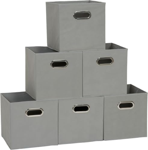 Household Essentials 84-1 Foldable Fabric Storage Bins Set of 6 Cubby Cubes with Handles Gray (Pack of 6) by HouseholdEssentials