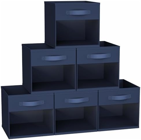 DIMJ Cube Bins, 12.2-Inch Storage Bins Cubes with Window, 6 Packs Collapsible Storage Bins with Handles, Closet Storage Baskets for Organizing Living Room, Office, 6 Pack,Navy Blue by DiMJ
