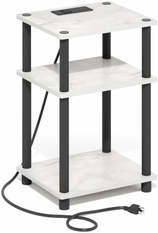 Furinno Just 3-Tier Night Stand with Charging Station, Light Marble - Image 6