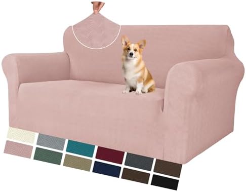 MAXIJIN Loveseat Cover Sofa Covers (55"-69"), 1-Piece Stretch Couch Covers for 2 Cushion Couch Love Seat Slipcover with Elastic Bottom for Kids,Dog (Loveseat, Diamond Pattern Dusty Pink) by MAXIJIN