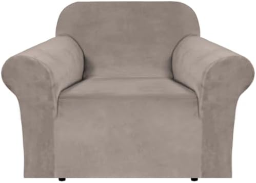 H.VERSAILTEX Stretch Velvet Armchair Cover Couch Covers 1 Cushion Chair Slipcover for Living Room Furniture Cover Crafted from Thick Comfy Rich Velour (Chair 31"-49", Taupe) by HVERSAILTEX