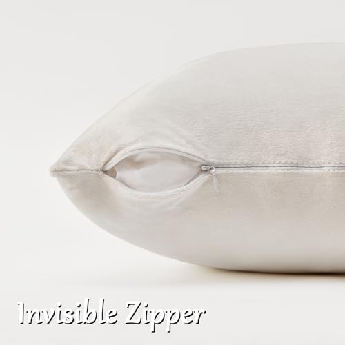 GIGIZAZA Velvet Pillow Covers 18x18 Decorative Pillows Pack of 2 Ivory - Image 4