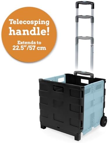 Inspired Living Ultra-Slim Rolling Collapsible Storage Pack-N-Roll Utility-carts, with Telescopic Handle, for Home, Garden, Shopping, Office, School use, Large, Baby Blue & Black - Image 4