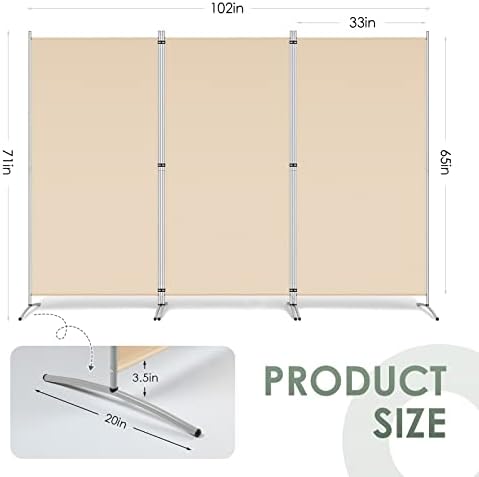 RANTILA 3 Panel Room Divider, 6 Ft Tall Folding Privacy Screen Freestanding Room Partition Wall Dividers, 102''W x 20''D x 71''H, Beige - Image 2