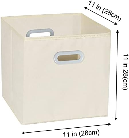 Fabric Cloth Storage Bins,Fabric Cube Organizer with Dual Handles Foldable Cube Storage Baskets for Home Bedroom Storage,Set of 3, Creamy-White - Image 2