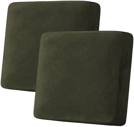 H.VERSAILTEX Velvet Stretch Couch Cushion Cover Plush Cushion Slipcover for Chair Loveseat Sofa Cushion Furniture Protector Seat Cushion Sofa Cover (2 Piece Large Sofa Cushion Covers, Olive) by HVERSAILTEX