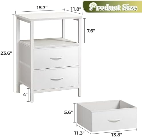 Huuger Night Stand Set of 2, Nightstand with 2 Drawers, Bed Side Table with Open Shelf, Wooden Top, End Table, PU Leather Fabric Drawer Surface, for Bedroom, White - Image 3