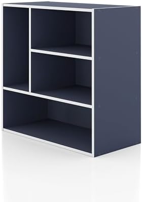 HOMES: INSIDE + OUT Apexa 4-Vertical Storage Organizer Shelves, Stackable Wood Bookcase for Organization, Dorm Teen Room Decor & Home Office, Steel Blue by HOMESInsideOut