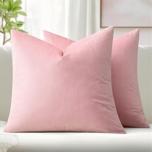MIULEE Velvet Throw Pillow Covers 20x20 Inch Pack of 2 Bright Pink by MIULEE
