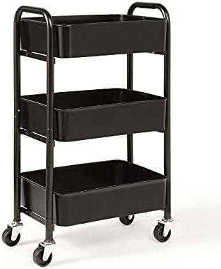 SunnyPoint 3-Tier Delicate Compact Rolling Metal Storage Organizer - Mobile Utility Cart Kitchen/Under Desk Cart with Caster Wheels - BLK (15.35" X 10.24" X 26.8"H) - Image 2