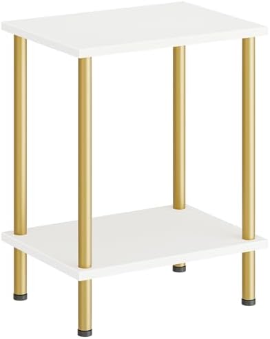 HOOBRO End Table, Small Side Table, Nightstand with 2-Layer Storage Shelves, Sofa Table for Small Spaces, Living Room, Bedroom, Stable Frame, Easy Assembly, White and Gold DW09BZ01 by HOOBRO