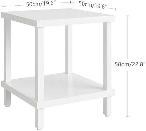 MMEOLUOOK Large End Table Square Side Table Modern Sofa Table 20 Inch Industrial Coffee Table NightStand with 2-Tier Storage Shelf for Living Room Bedroom White MLBZ06W - Image 3