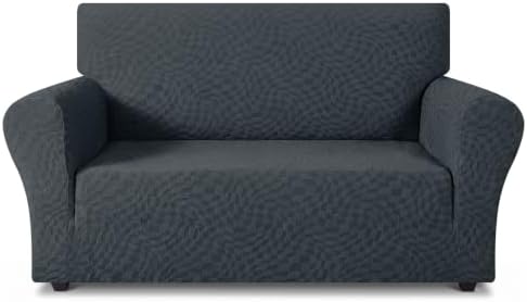 ZNSAYOTX 1 Piece Stretch Loveseat Covers for 2 Cushion Couch (55"-71"), New Plaid Couch Cover with Non-Slip Buckle for Dog Pets, Soft Cozy Washable Sofa Slipcover Form Fit Protector, Dark Grey by ZNSAYOTX