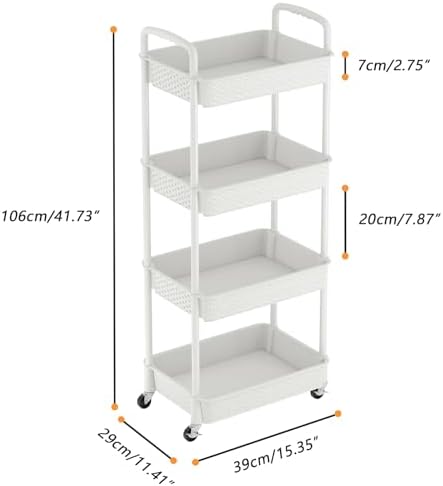MOYIPIN 4-Tier Plastic Rolling Utility Cart with Handle,White - Image 2