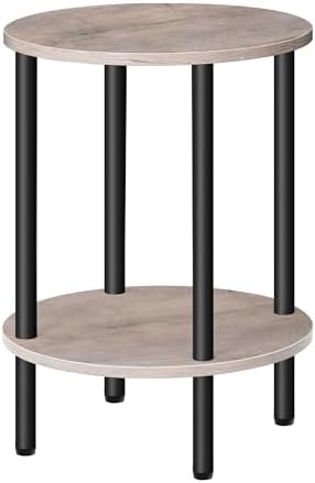 CHOEZON Round Side Table, 2-Tier End Table, Small Round Nightstand with Sturdy Metal Tube, Industrial Small Coffee Table, for Living Room, Bedroom, Greige and Black TBZ01BG by Choezon