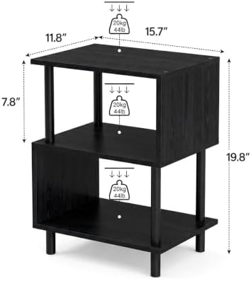 Frylr Side Table, Night Stand and End Table with Reinforced Metal Frame, 44 lb Capacity on Each Tier and Leveling Feet for Bedroom, Bedside, Living Room and Small Spaces, Black - Image 2