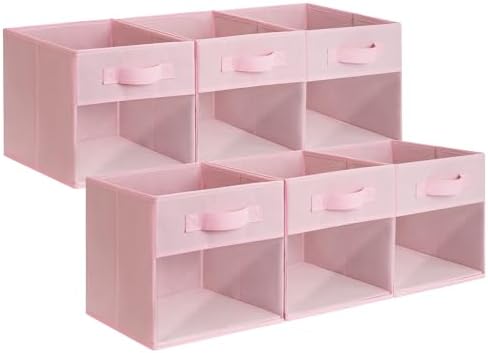 GRANNY SAYS 11 Inch Cube Storage Bins with Clear Window, Pink, 6-Pack by GRANNYSAYS