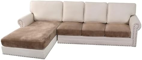 H.VERSAILTEX Velvet Stretch Sectional Couch Cover - 4 Pieces for L Shape Sofa With Separate Seat Cushion Covers - Fits Both Left/Right Sectional (Large 3 Seater + 1 Chaise, Camel) by HVERSAILTEX