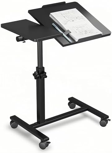 Rolling Over Bed Table Adjustable Height with Wheels Side Table for Couch Laptop Desk Hospital Overbed Table Couch TV Tray Table Computer Workstation-Frosted Black by IRUFGLL