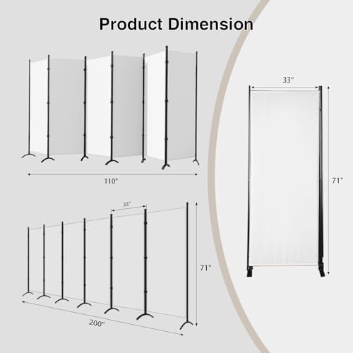 Room Divider 6-Panel Privacy Screen, Portable Screen Steel Frame with Hook&Loop for Home, Office, Classroom, Studio, Meeting (White) - Image 2