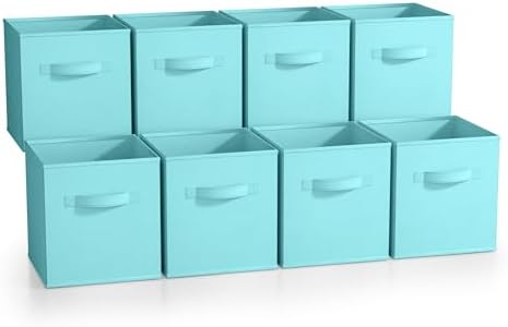 Sorbus Fabric Storage Cubes, 8 Pack, with Handles (11 Inch, Aqua) by Sorbus