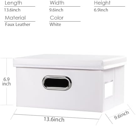 PRANDOM Collapsible Storage Box with Lid [3-Pack] Leather Fabric Foldable Storage Bin Organizer Container Basket Cube with Cover for Home Bedroom Closet Office Nursery White(13.6x9.6x6.9) - Image 5