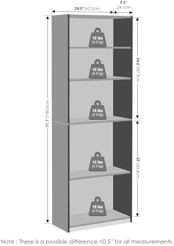 Furinno Reed Closet Organizers and Storage, 5-Tier Closet Organizer, Open Shelf Closet Storage, for Wardrobe, Bedroom, Living Room, White - Image 2