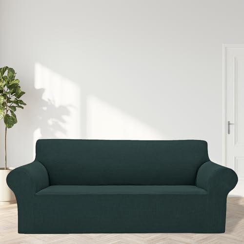 Cupuamon 2026 New Stretch Sofa Slipcovers Couch Cover for 3 Cushion Furniture Protector Sofa Covers with Elastic Bottom Jacquard Fabric Small Checks for Pets, Kids -Sofa, Hunter - Image 3