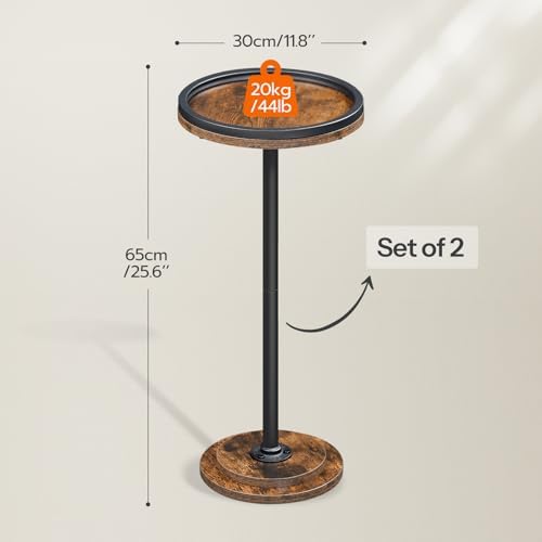 HOOBRO Small Round Side Tables, Set of 2, Drink Tables, Coffee Martini Tables with Pedestal Accent for Small Spaces in Living Room, Bedroom, Sofa Couch, Rustic Brown BF168BZP201 - Image 3