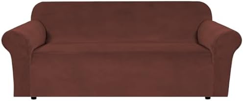 H.VERSAILTEX Stretch Velvet Sofa Covers for 3 Cushion Couch Covers Furniture Protector Soft with Non Slip Elastic Bottom, Crafted from Thick Comfy Rich Velour (Large Sofa 90"-97", Burnt Brick) by HVERSAILTEX
