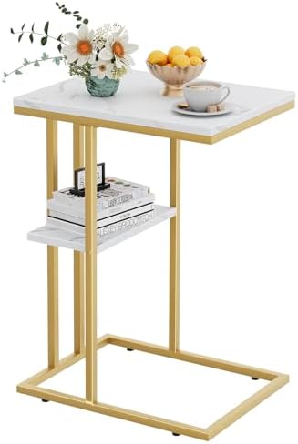 C Shaped End Table, Couch Side Table that Slide Under by Katrawu