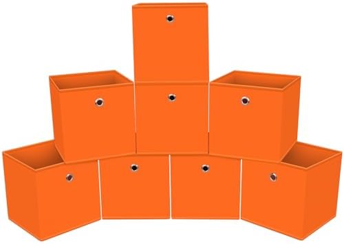 Foldable Storage Cubes Bins ,11 Inch Cloth Storage Cube Fabric Storage Box Cubes Organizer Baskets with Dual Handles for Home Organizer Set of 8 (Orange) by NieEnjoy