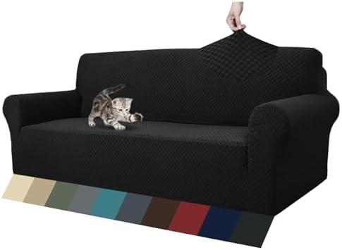 ZNSAYOTX 1 Piece Jacquard Couch Covers for 3 Cushion Couch Living Room High Stretch Sofa Cover Pets Dogs Friendly Anti Slip Thickened Slipcovers Furniture Protector (Sofa, Black) by ZNSAYOTX